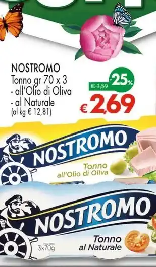 Interspar NOSTROMO Tonno gr 70 x 3 - all'Olio di Oliva - al Naturale offerta