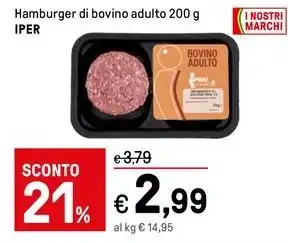 Iper La Grande Hamburger di bovino adulto 200 g IPER offerta