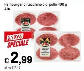 Iper La Grande Hamburger di tacchino o di pollo 400 g ΑΙΑ offerta