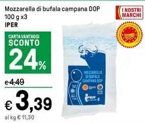 Iper La Grande Mozzarella di bufala campana DOP 100 g x3 IPER offerta