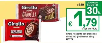 Iper La Grande Girella ricoperta con granella al cacao 240 g o classica 280 g MOTTA offerta