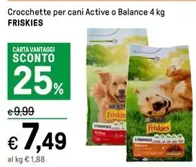 Iper La Grande Crocchette per cani Active o Balance 4 kg FRISKIES offerta