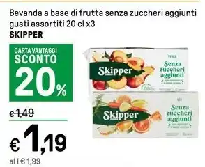 Iper La Grande Bevanda a base di frutta senza zuccheri aggiunti gusti assortiti 20 cl x3 SKIPPER offerta