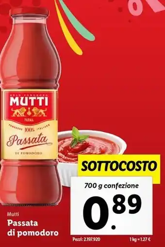 Lidl Mutti Passata di pomodoro 700 g confezione offerta