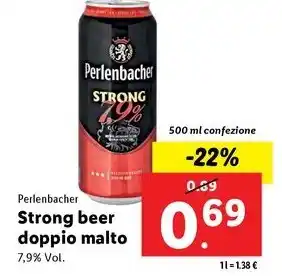 Lidl Perlenbacher Strong beer doppio malto 500 ml confezione offerta