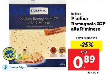 Lidl Italiamo Piadina Romagnola IGP alla Riminese 360 g confezione offerta