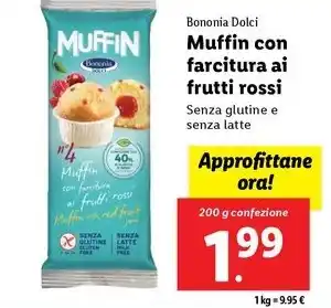 Lidl Bononia Dolci Muffin con farcitura ai frutti rossi 200 g confezione offerta