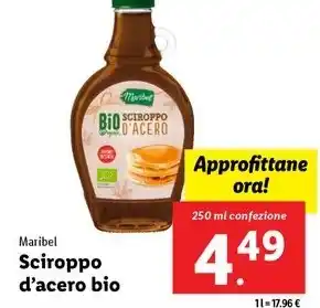 Lidl Maribel Sciroppo d'acero bio 250 ml confezione offerta