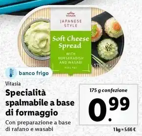 Lidl Vitasia Specialità spalmabile a base di formaggio 175 g confezione offerta