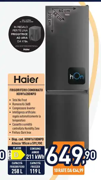 Unieuro Haier FRIGORIFERO COMBINATO HDW1620DNPD offerta