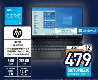 Unieuro 15s-fq2015nl computer portatile 39,6 cm (15.6") full hd intel® core™ i3 di undicesima generazione 8 gb ddr4-sdram 256 gb ssd offerta