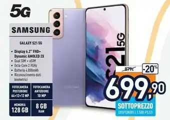 Unieuro Galaxy s21 5g 128 gb display 6.2" dynamic amoled 2x phantom pink offerta