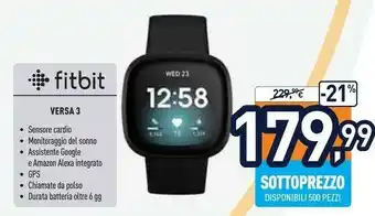 Unieuro Fitbit versa 3 amoled nero gps (satellitare) offerta