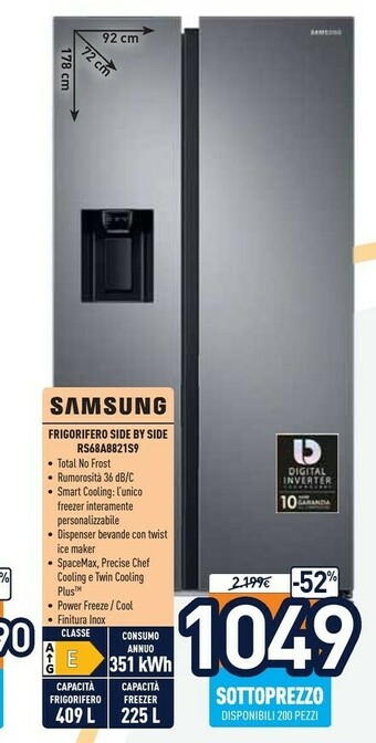 Unieuro Rs68a8821s9 frigorifero side-by-side libera installazione 634 l e argento offerta