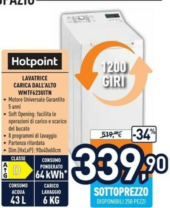 Unieuro Wmtf 623u it/n lavatrice caricamento dall'alto 6 kg 1200 giri/min d bianco offerta