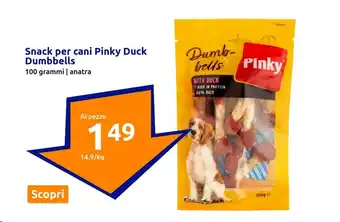 Action Snack per cani Pinky Duck Dumbbells 100 grammi | anatra offerta