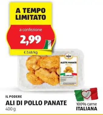 ALDI IL PODERE ALI DI POLLO PANATE 400 g offerta