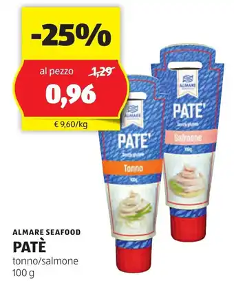 ALDI ALMARE SEAFOOD PATÈ tonno/salmone 100 g offerta