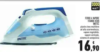 Conad Superstore Titanox k109 ferro da stiro a secco e a vapore acciaio inossidabile 2000w blu, bianco offerta