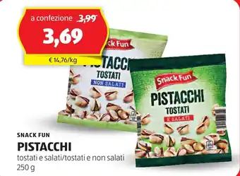 ALDI SNACK FUN PISTACCHI tostati e salati/tostati e non salati 250 g offerta