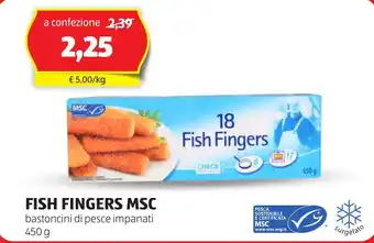 ALDI FISH FINGERS MSC bastoncini di pesce impanati 450 g offerta