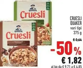 Conad Quaker - cruesli 4 frutti secchi 375 g(ml) offerta
