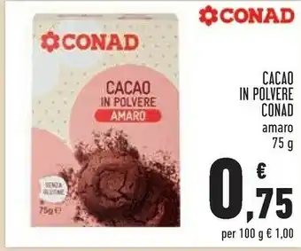 Conad Conad - cacao amaro in polvere 75 g(ml) offerta