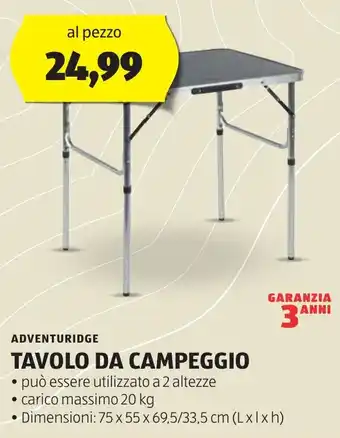 ALDI ADVENTURIDGE TAVOLO DA CAMPEGGIO offerta