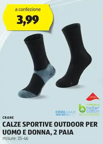 ALDI CRANE CALZE SPORTIVE OUTDOOR PER UOMO E DONNA, 2 PAIA offerta