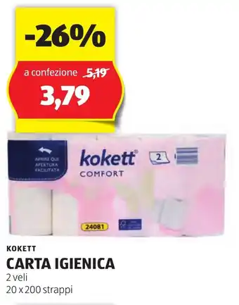 ALDI KOKETT CARTA IGIENICA 2 veli 20 x 200 strappi offerta