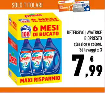 Conad Bio Presto Detersivo Lavatrice 36 lavaggi x 3 offerta