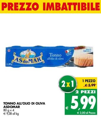 Tigros Às do Mar Tonno All'Olio di Oliva 80g x 4 offerta