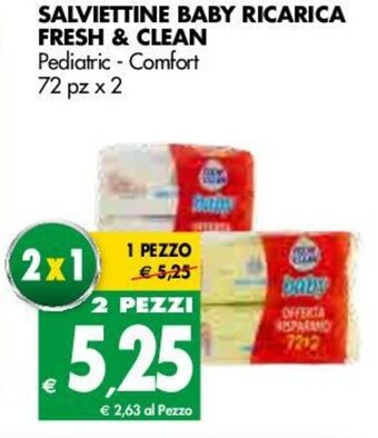 Tigros Fresh & Clean Salviettine Baby Ricarica 72pz x 2 offerta