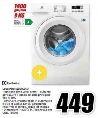 MediaWorld Electrolux Lavatrice EW6F594U offerta