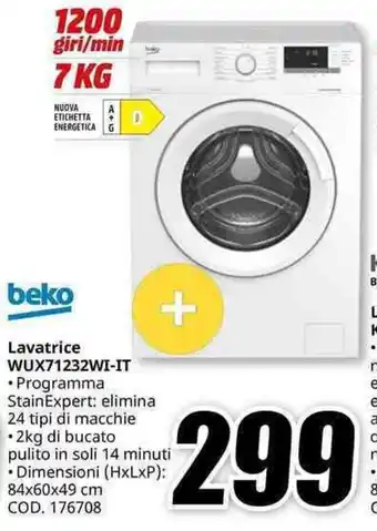 MediaWorld beko Lavatrice WUX71232WI-IT offerta