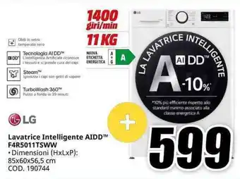 MediaWorld LG Lavatrice Intelligente AIDD F4R5011TSWW offerta