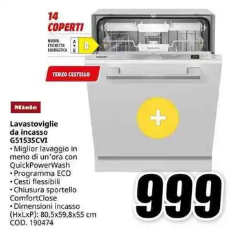 MediaWorld Miele Lavastoviglie da incasso G5153SCVI offerta