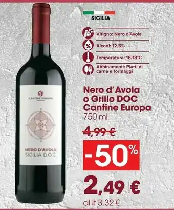 Carrefour Cantine europa nero d'avola offerta