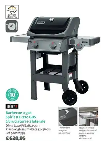 Bricocenter Spirit ii e-220 gbs 11220 w barbecue gas carrello nero, acciaio inossidabile offerta