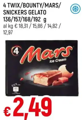 Famila 4 TWIX/BOUNTY/MARS/ SNICKERS GELATO 136/157/168/192 g offerta