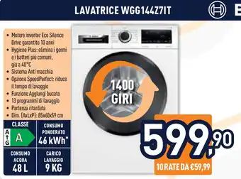 Unieuro BOSCH LAVATRICE WGG144Z7IT offerta