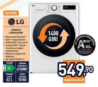 Unieuro LG LAVATRICE F4R5010TSWW offerta