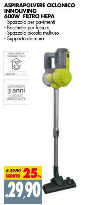 Tigros Innoliving Aspirapolvere Ciclonico 600W Filtro Hepa offerta