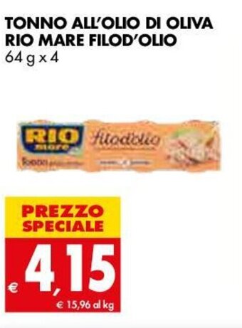 Tigros Rio Mare Filod'Olio Tonno All'Olio di Oliva 64g x 4 offerta