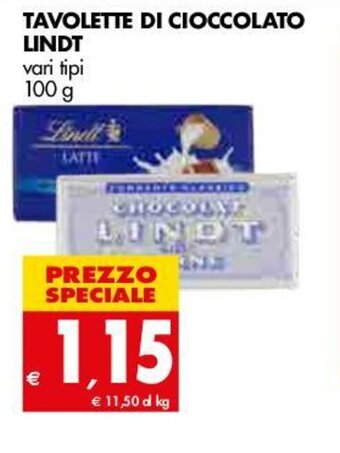 Tigros Lindt Tavolette di Cioccolato 100g offerta