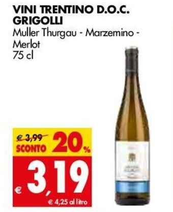 Tigros Grigolli Vini Trentino D.O.C. 75cl offerta