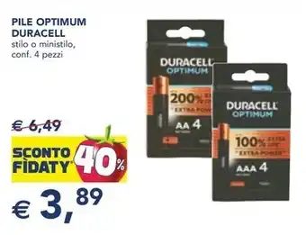 Esselunga PILE OPTIMUM DURACELL stilo o ministilo, conf. 4 pezzi offerta