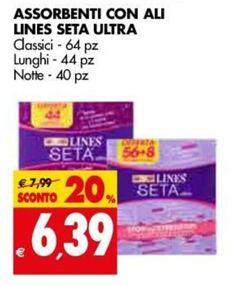 Tigros Lines Seta Ultra Assorbenti con Ali 64pz, 44pz, 40pz offerta