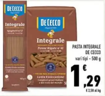 Conad PASTA INTEGRALE DE CECCO vari tipi - 500 g offerta