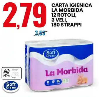 Eurospin CARTA IGIENICA LA MORBIDA 12 ROTOLI, 3 VELI, 180 STRAPPI offerta